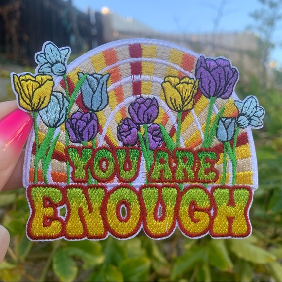 “You Are Enough” Embroidery Iron On Patch,Positive Quote,Mental Health Awareness - Picture 3 of 3